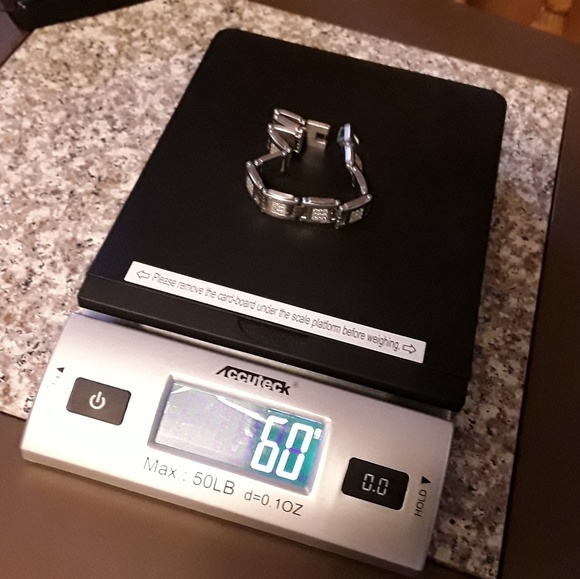 BRUSHED STAINLESS STEEL & DIAMOND BRACELET 8.5 " - Picture 4 of 8